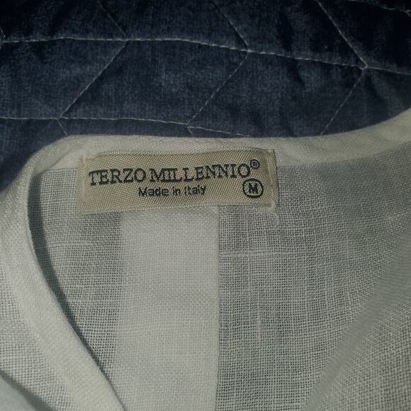 Terzo Millennio Size M White Linen Faux Back Buttons Ruffle Bell 3/4 Sleeve Top - Picture 6 of 10